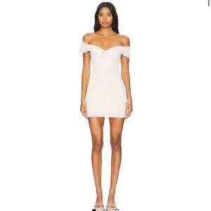 Off-Shoulder Cream Bodycon Mini Dress